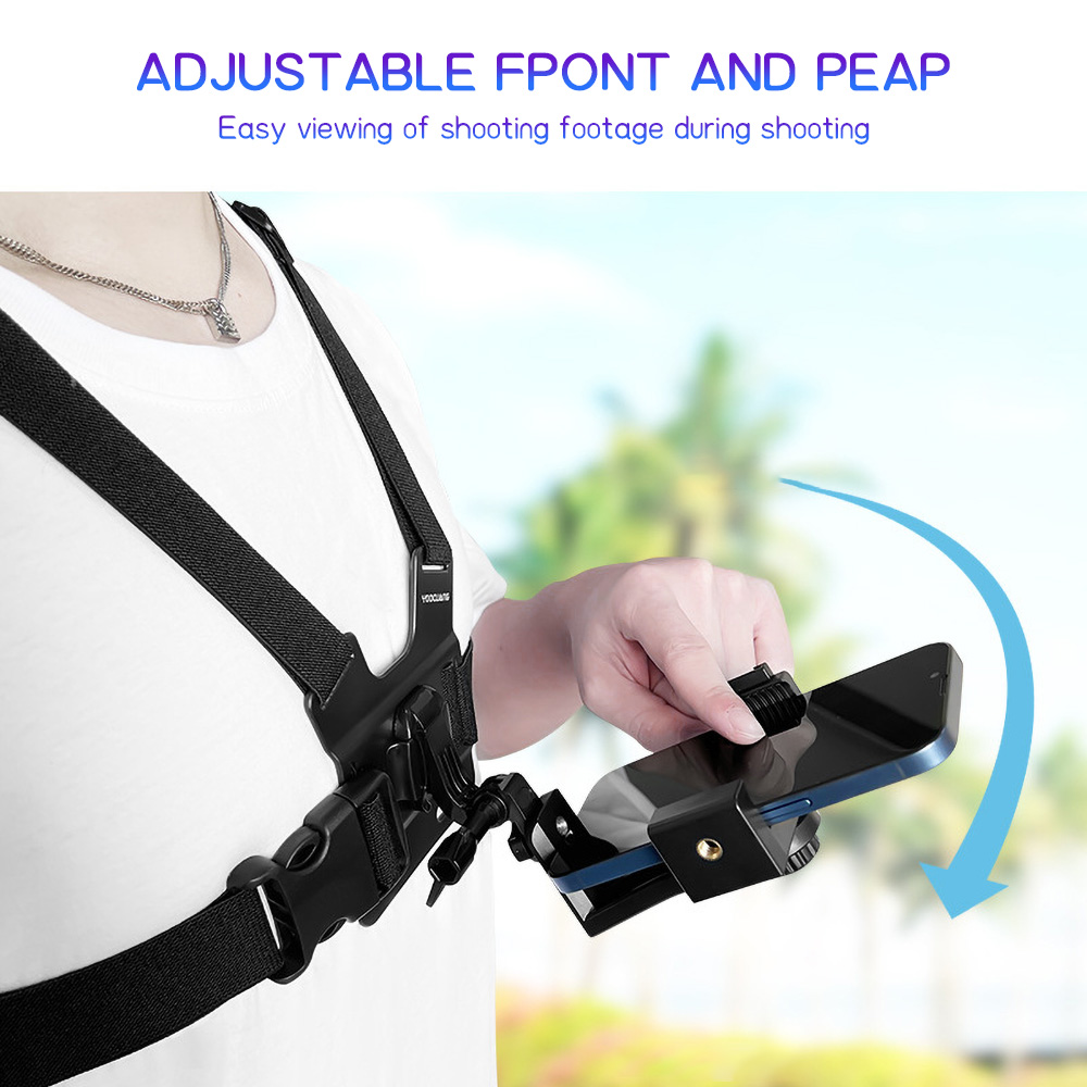 Tablet Stand Adjustable - チェストマウント式スマホストラップホルダー 調節可能な伸縮性チェストフォンブラケット 360度回転式滑り止めハンズフリービデオ録画ブラケット